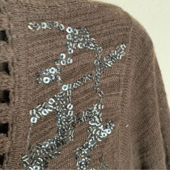 Coldwater Creek Brown Mocha 3/4 Sleeve Cardigan with Sequins Size Medium 10/12 - Picture 4 of 8